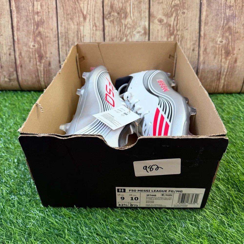 Adidas F50 Messi League Soccer Cleats Mens Size 9 White Lucid Red Silver